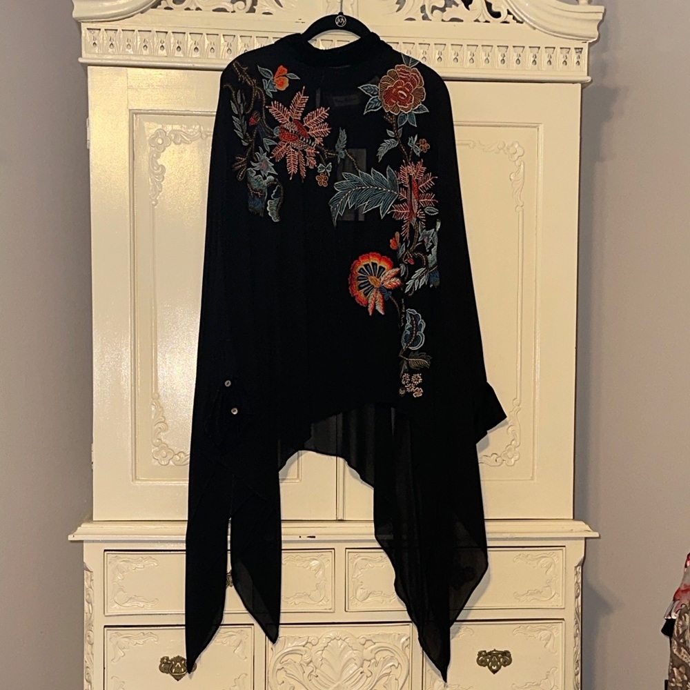Black Floral Embroidered Cape